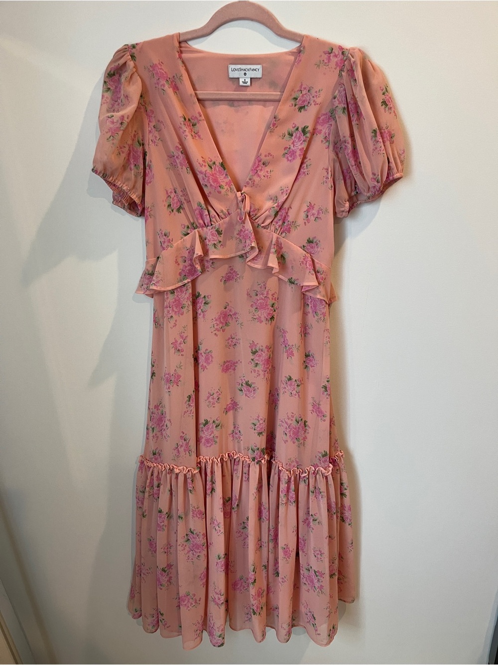 LoveShackFancy x Target Peach-Pink Floral V-Neck Dress 6